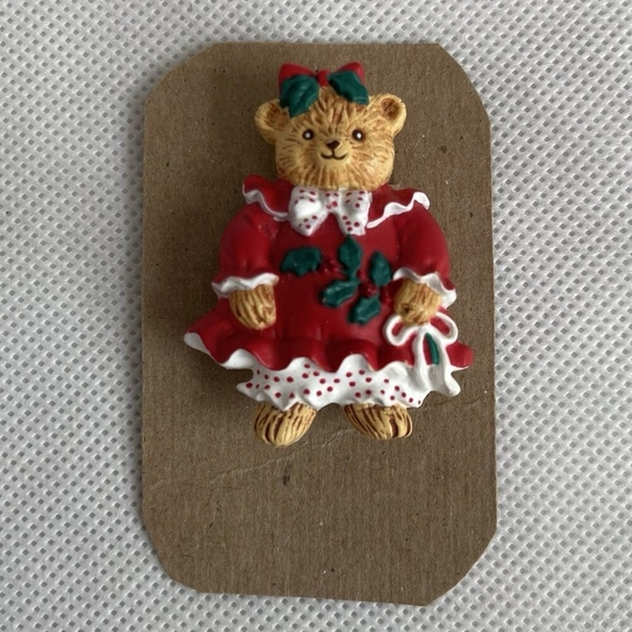 Vintage Hallmark Christmas Teddy Bear Brooch Christmas - Picture 2 of 3